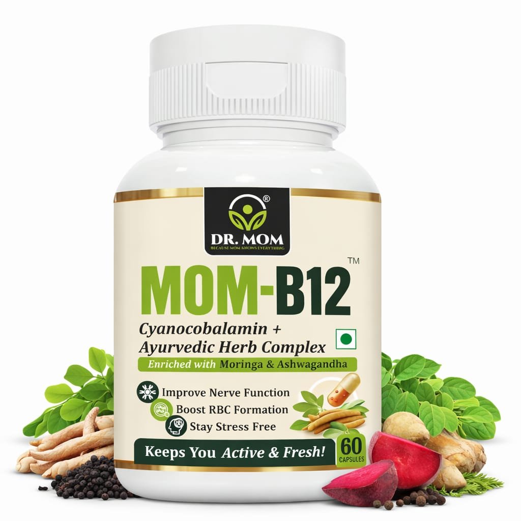 MOM B-12 Veg Capsules - Vitamin B-12 Enriched with Natural Herbs - Ayurvedic Medicine by Dr. Mom Herboveda