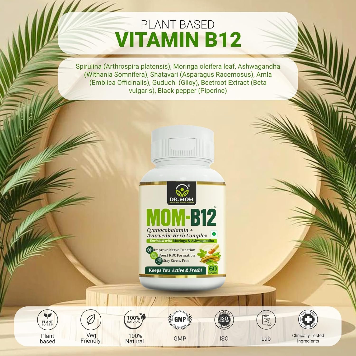 MOM B-12 Veg Capsules - Vitamin B-12 Enriched with Natural Herbs image 2