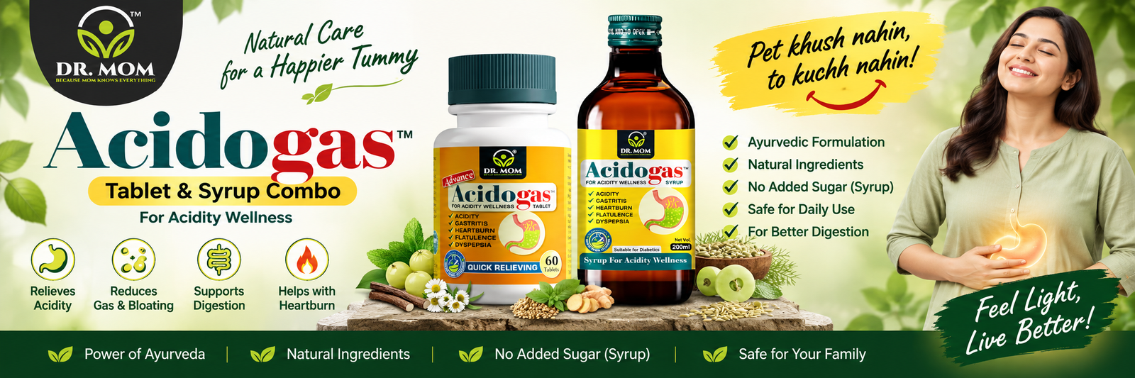 Acidogas Acidity Gas & Gut Health Wellness Combo features