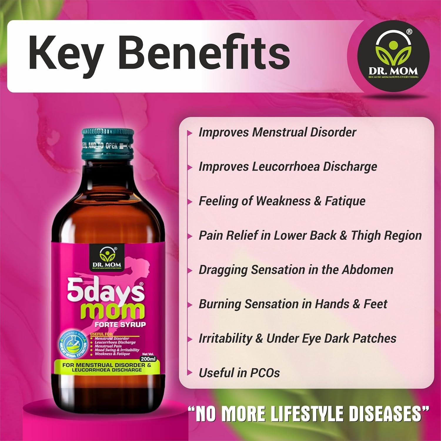 5Days Mom Forte Syrup | Ayurvedic Syrup for Period Pain and Leucorrhea 200ml. image 3