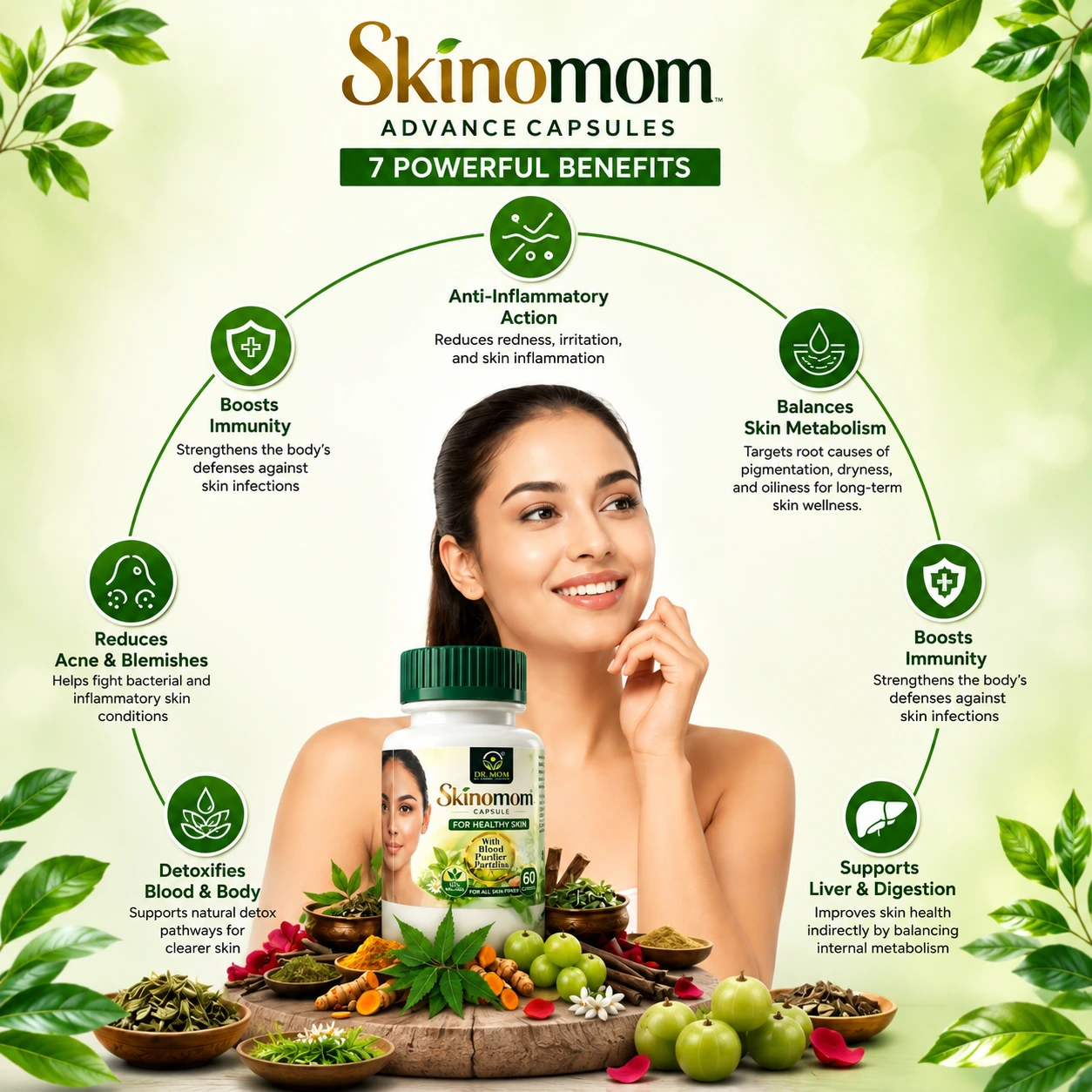 Skinomom Advance Capsules For Acne Pimple Scar | Blood Purify Formula 60 Capsules image 3
