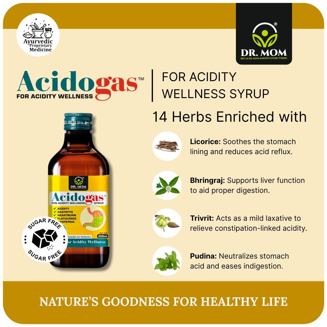 Acidogas Syrup For Diabetics | Ayurvedic Sugarfree Syrup For Gas and Acidity - 200ml. image 4