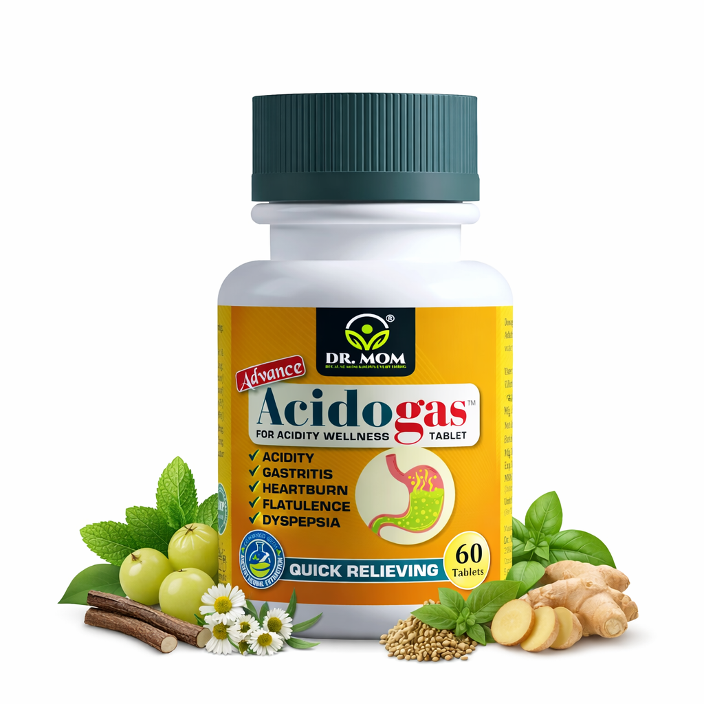 Acidogas Advance Ayurvedic Tablets For Acidity Gas and Gut Health - 60 Tabs. - Ayurvedic Medicine by Dr. Mom Herboveda