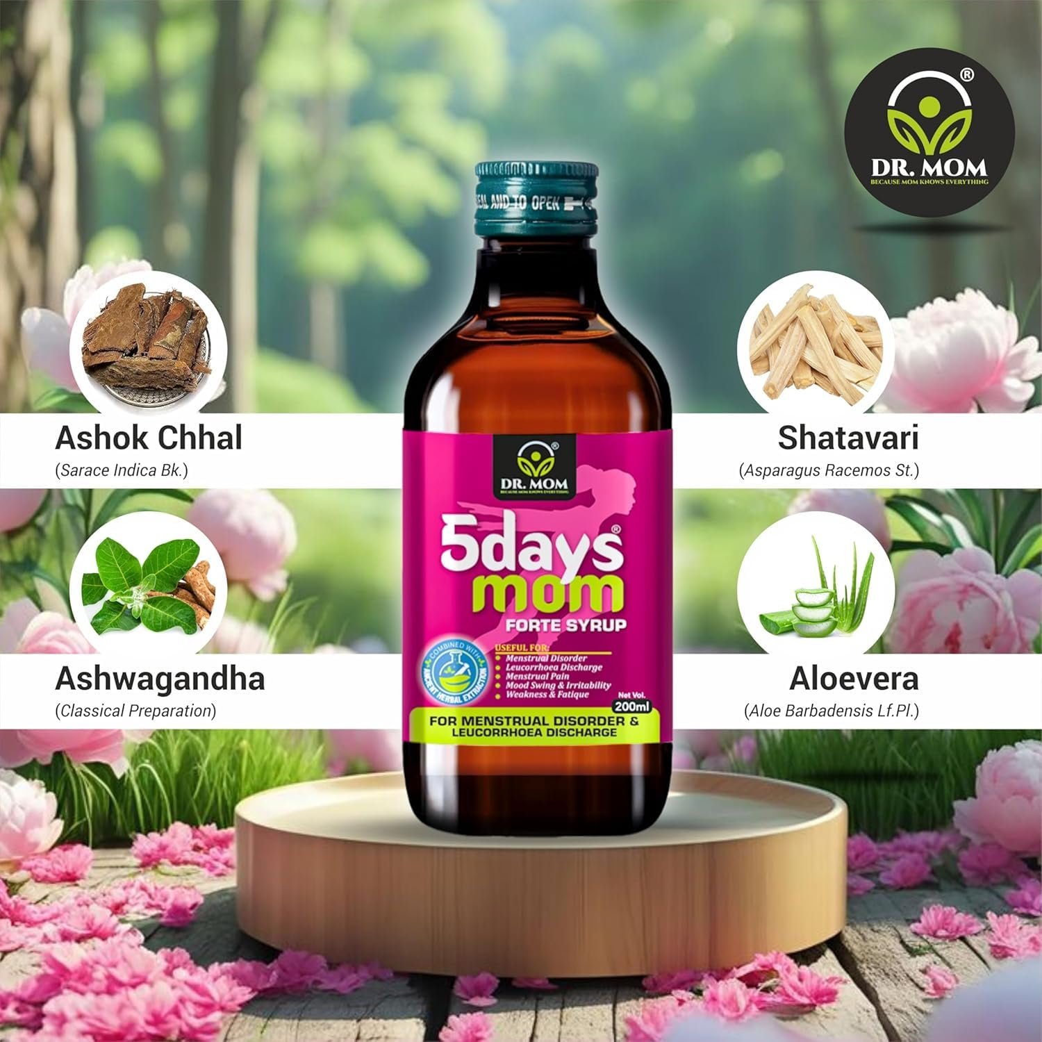5Days Mom Forte Syrup | Ayurvedic Syrup for Period Pain and Leucorrhea 200ml. image 5