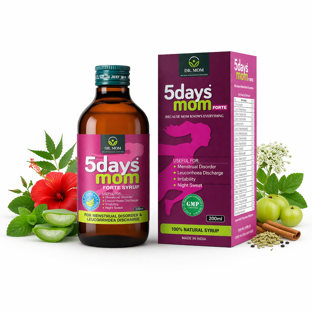5Days Mom Forte Syrup | Ayurvedic Syrup for Period Pain and Leucorrhea 200ml. - Ayurvedic Medicine by Dr. Mom Herboveda