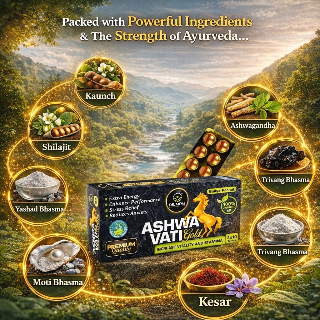 Ashwati Gold Tablet 3x10 Strip + Ashwa Urja Oil 15ml – Premium Ayurvedic Combo Pack image 6